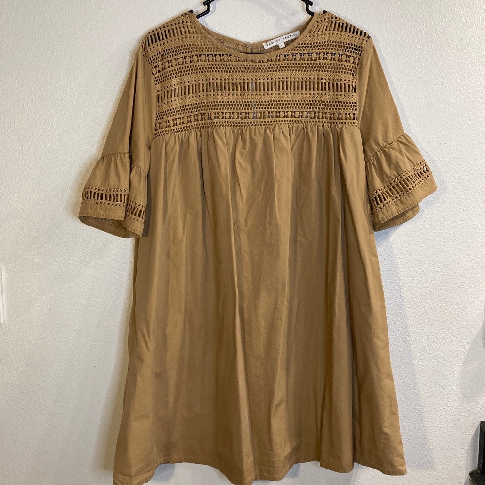 English factory sheer front panel ruffle short sleeve cotton mini sundress